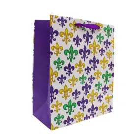 10" x 12" Mardi Gras Fleur De Lis Gift Bag with Gold Foil (Each)