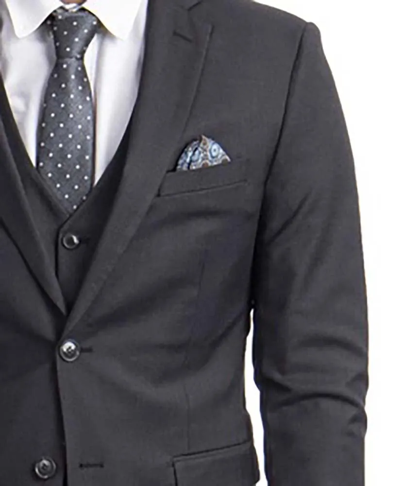 3 piece Charcoal Slim Fit Men's Suit with Vest Set