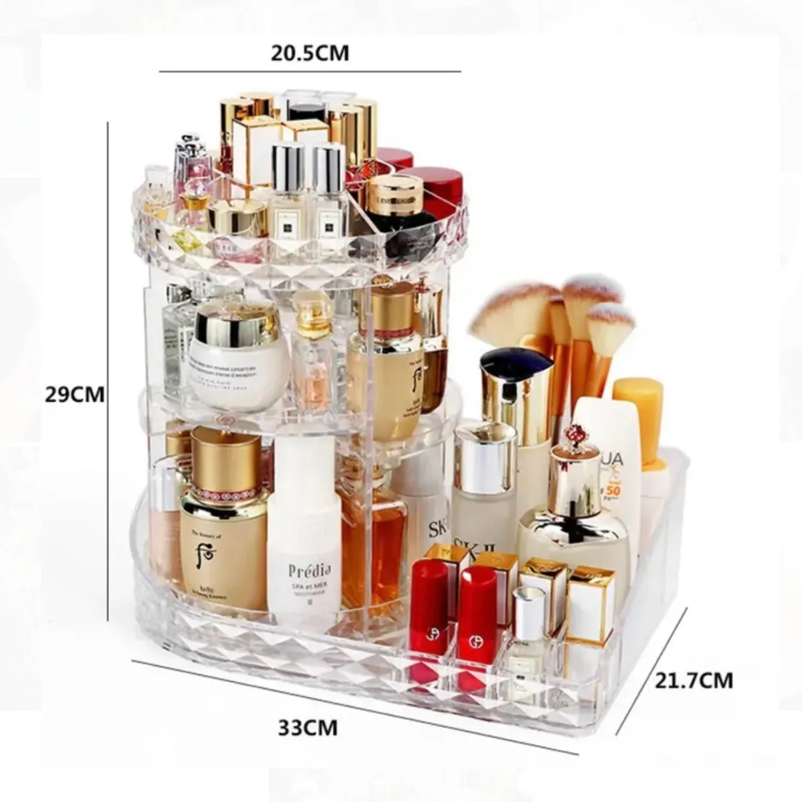 360 Degree Rotating Makeup Beauty Organizer Acrylic Box Dresser Lipstick Skin Care Shelf Diamond Pattern Cosmetics Receiving Box