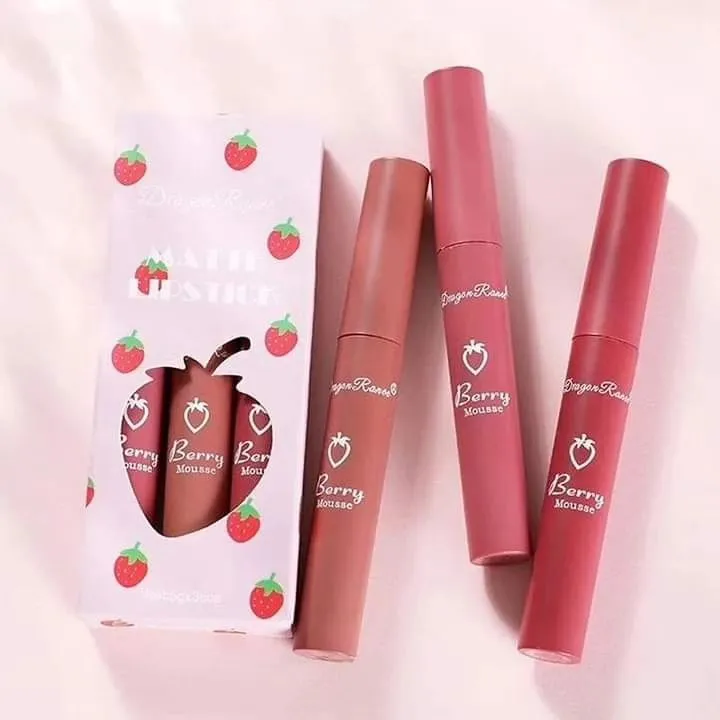 3pcs Dragon Ranee Strawberyy Sweet Lip Gloss Waterproof & Long-lasting