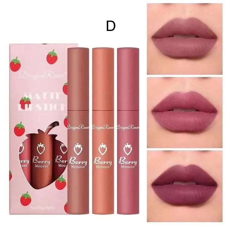 3pcs Dragon Ranee Strawberyy Sweet Lip Gloss Waterproof & Long-lasting