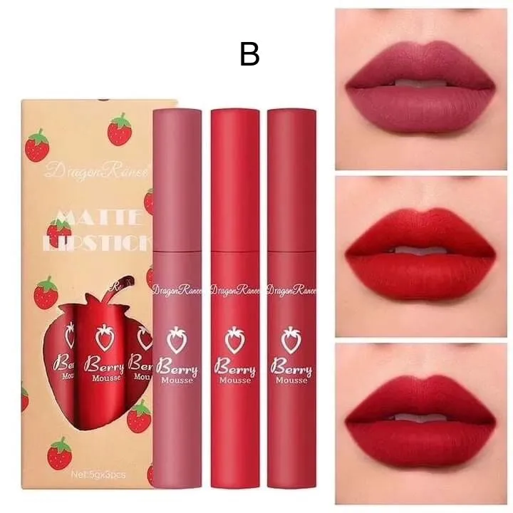 3pcs Dragon Ranee Strawberyy Sweet Lip Gloss Waterproof & Long-lasting