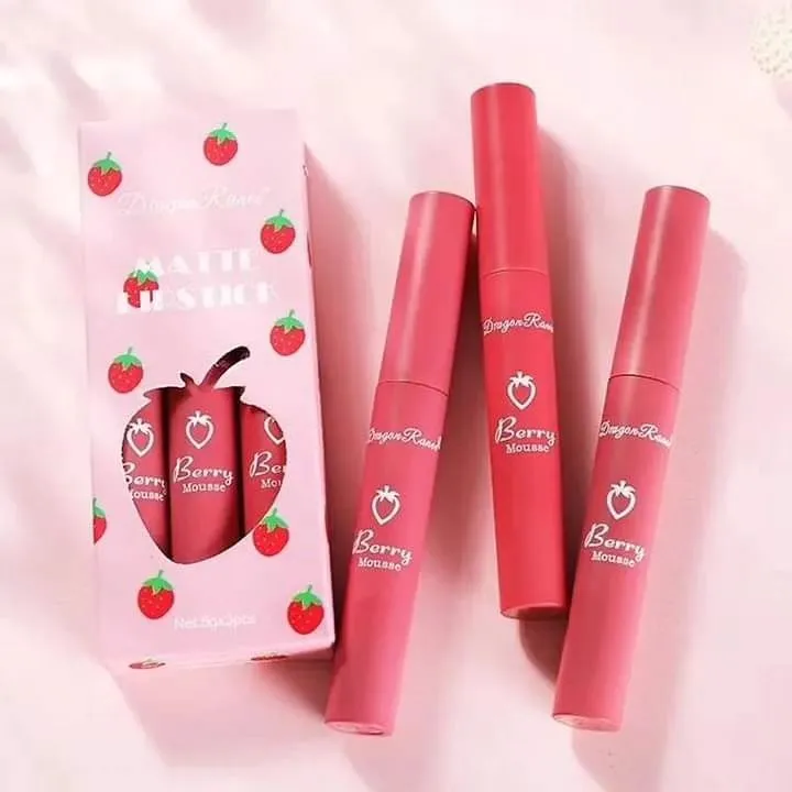 3pcs Dragon Ranee Strawberyy Sweet Lip Gloss Waterproof & Long-lasting