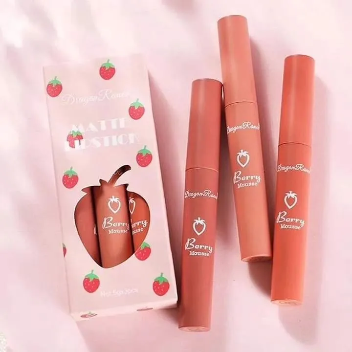 3pcs Dragon Ranee Strawberyy Sweet Lip Gloss Waterproof & Long-lasting