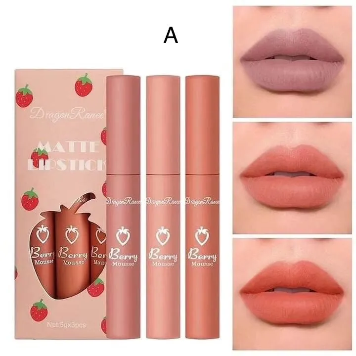 3pcs Dragon Ranee Strawberyy Sweet Lip Gloss Waterproof & Long-lasting