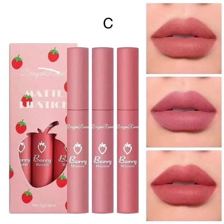 3pcs Dragon Ranee Strawberyy Sweet Lip Gloss Waterproof & Long-lasting