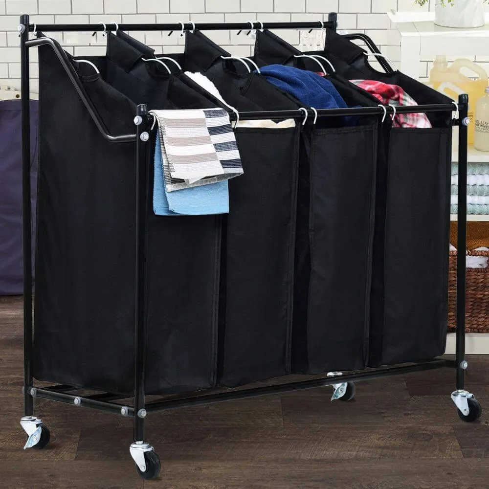 4 Bag Rolling Laundry Bag Sorter Cart Hamper Organizer