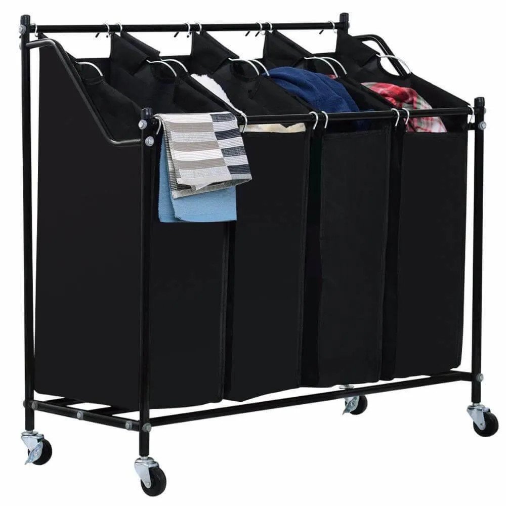 4 Bag Rolling Laundry Bag Sorter Cart Hamper Organizer