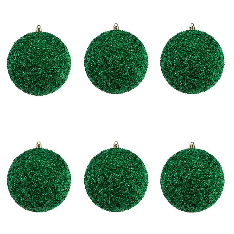 4.75" Seafoam Green Beaded Ball Ornaments with Drilled Caps 6 Per Bag