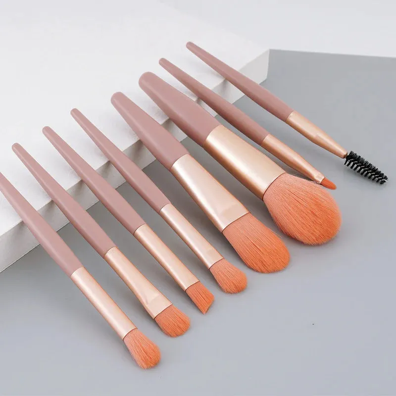 8pcs Fiber Wooden Handle Mini Makeup Brush Set