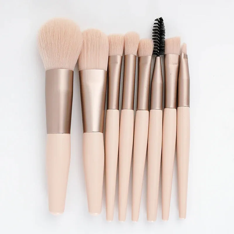 8pcs Fiber Wooden Handle Mini Makeup Brush Set