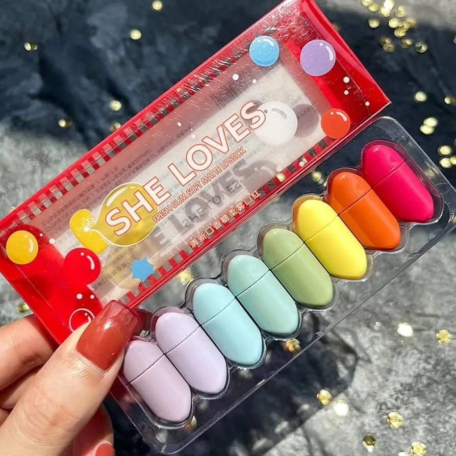 8pcs She Love Mini Bubble Gum Matte Lipsticks Set