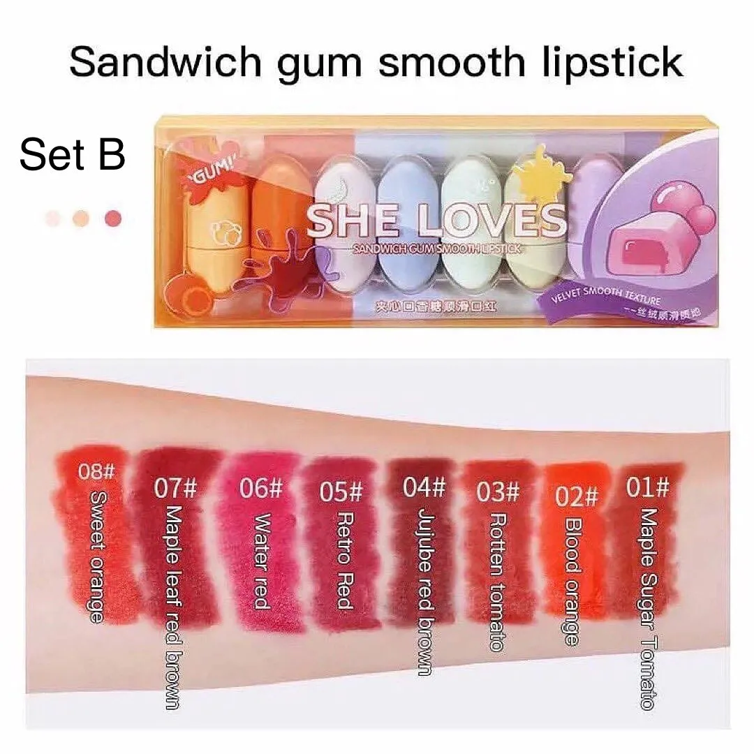 8pcs She Love Mini Bubble Gum Matte Lipsticks Set