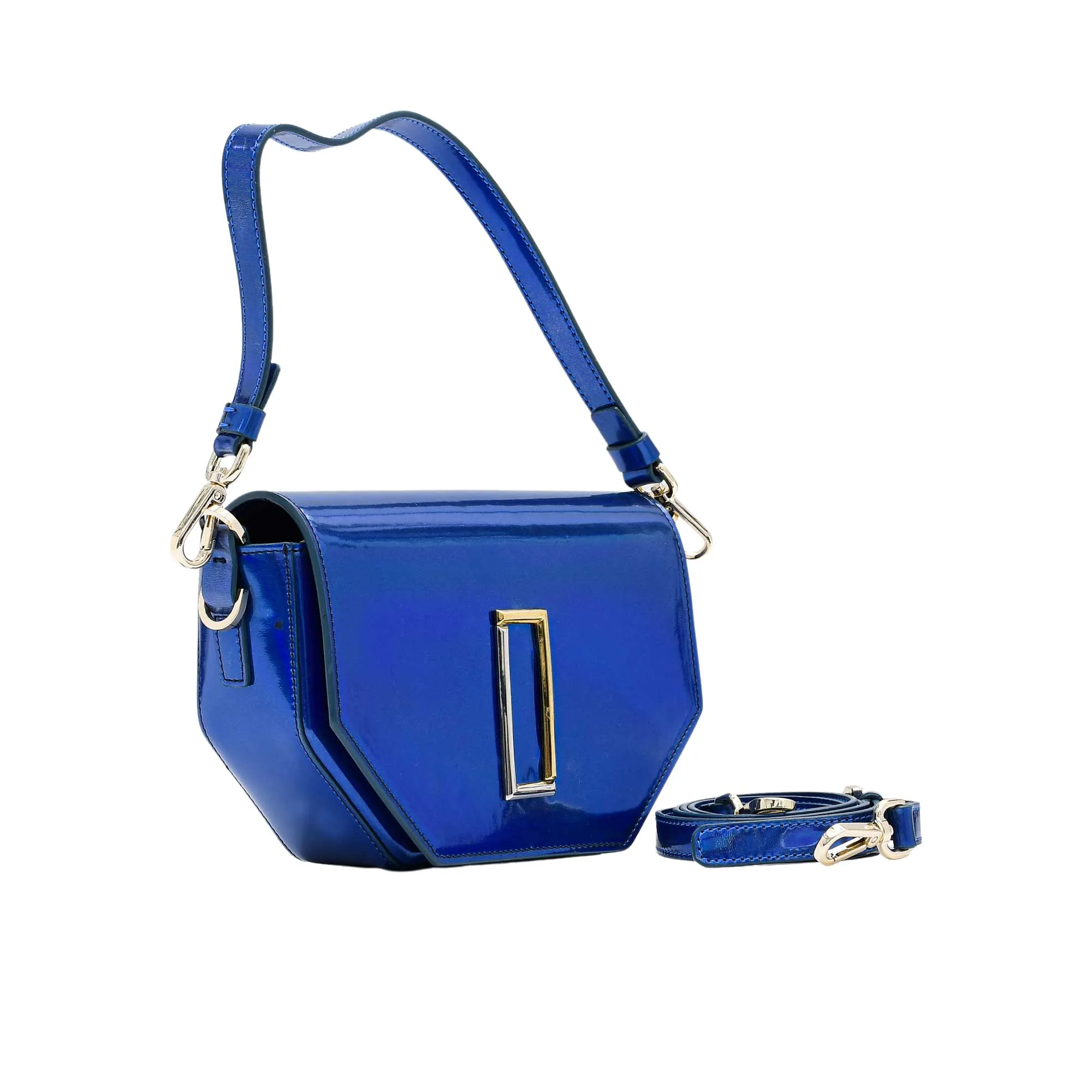 Abseel Women's Laminated Blue Royal Squared Shoulder Bag