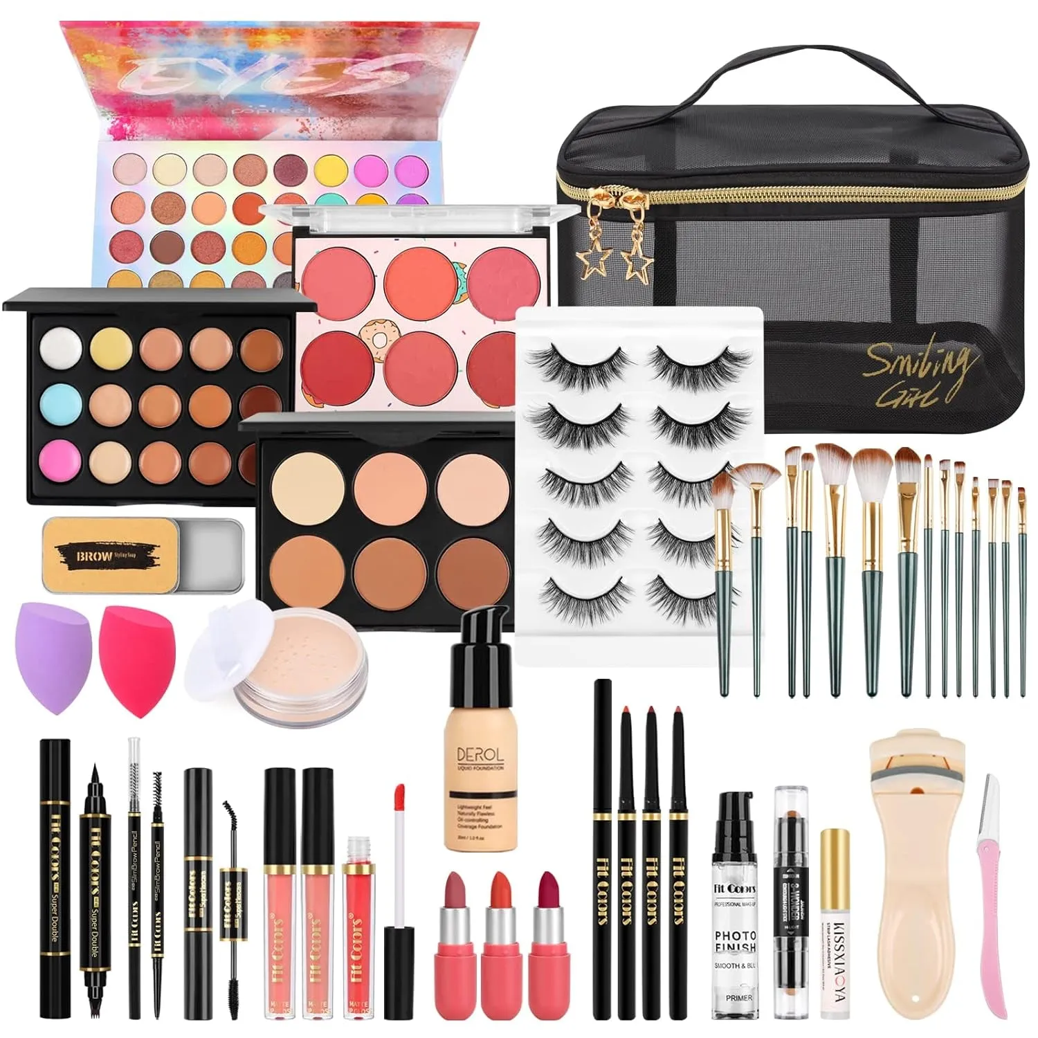 All-in-One Beginner Makeup Kit: Eyeshadow, Lipstick, Brushes & More for Flawless Application