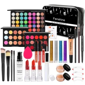 All-in-One Beginner Makeup Kit: Eyeshadow, Lipstick, Brushes & More for Flawless Application