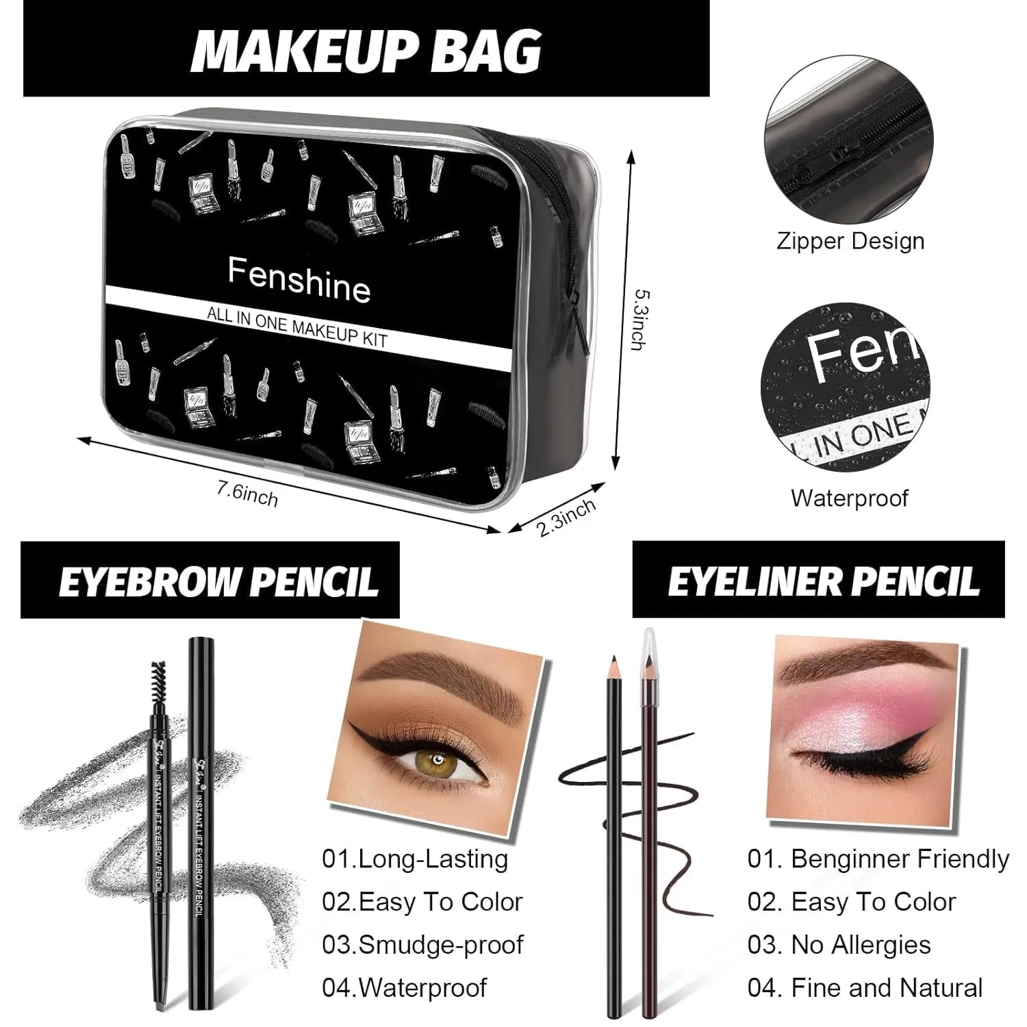 All-in-One Beginner Makeup Kit: Eyeshadow, Lipstick, Brushes & More for Flawless Application