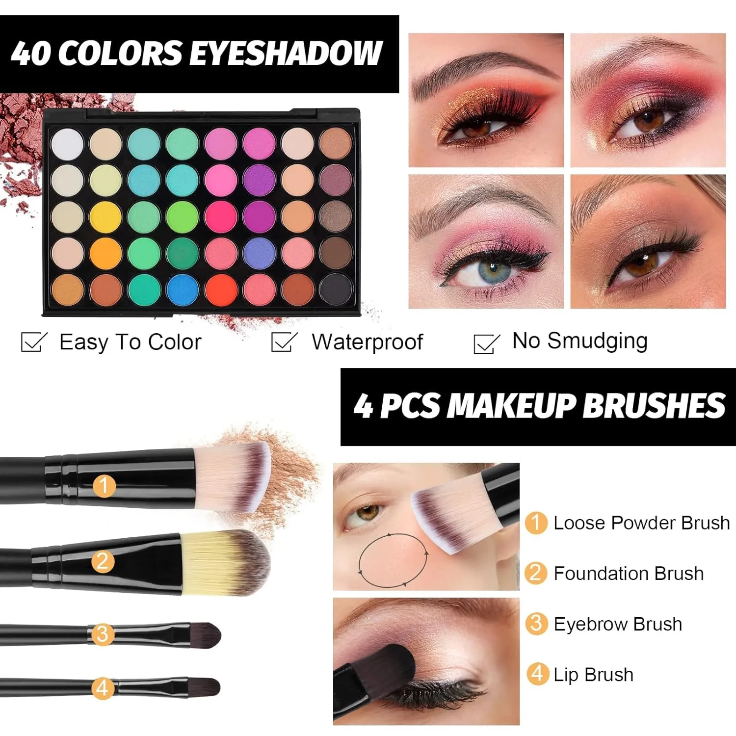 All-in-One Beginner Makeup Kit: Eyeshadow, Lipstick, Brushes & More for Flawless Application