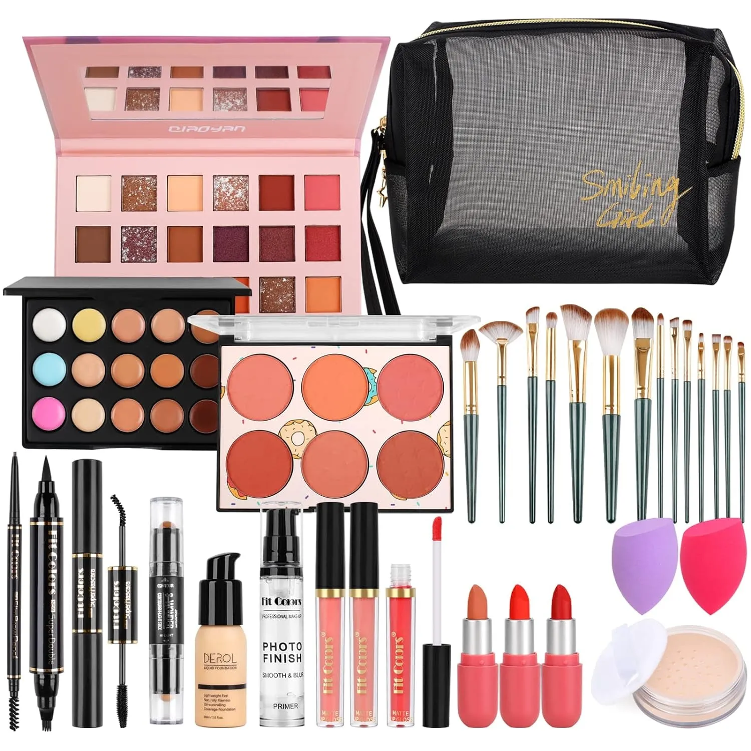 All-in-One Beginner Makeup Kit: Eyeshadow, Lipstick, Brushes & More for Flawless Application