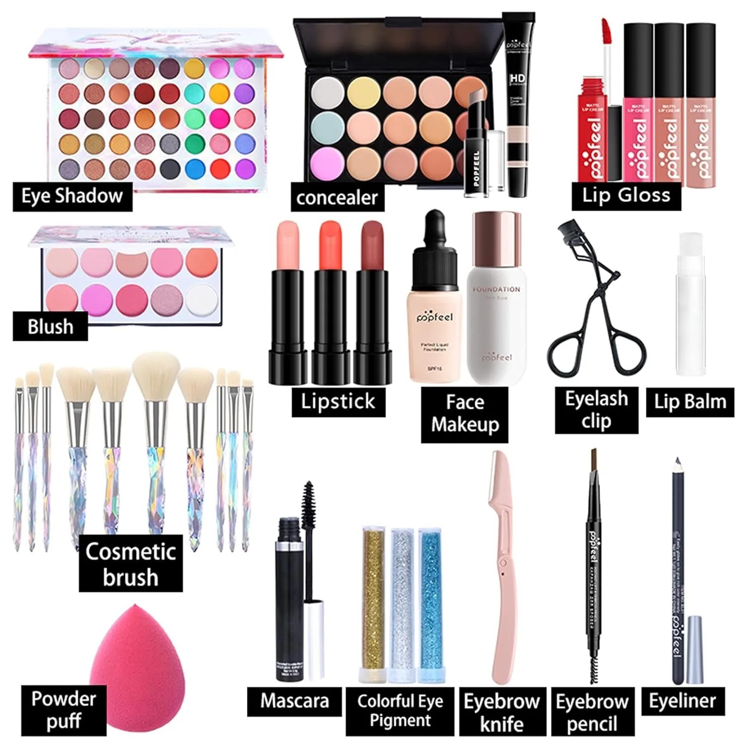 All-in-One Holiday Makeup Set: Eyeshadow, Lipstick, Concealer & More - Perfect Gift for Women