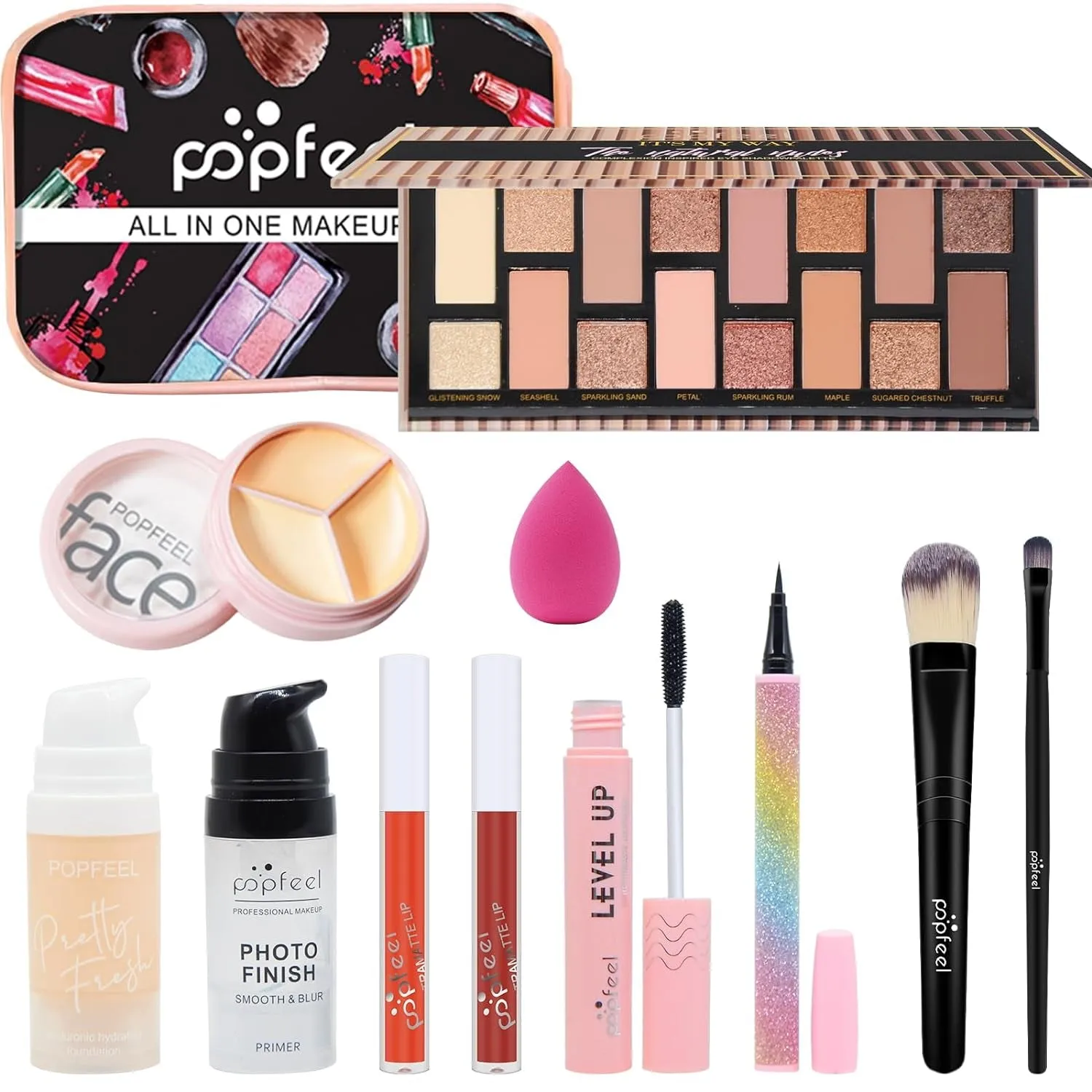 All-in-One Makeup Set for Women: Complete Cosmetics Kit with Eyeshadow, Lip Gloss & Foundation