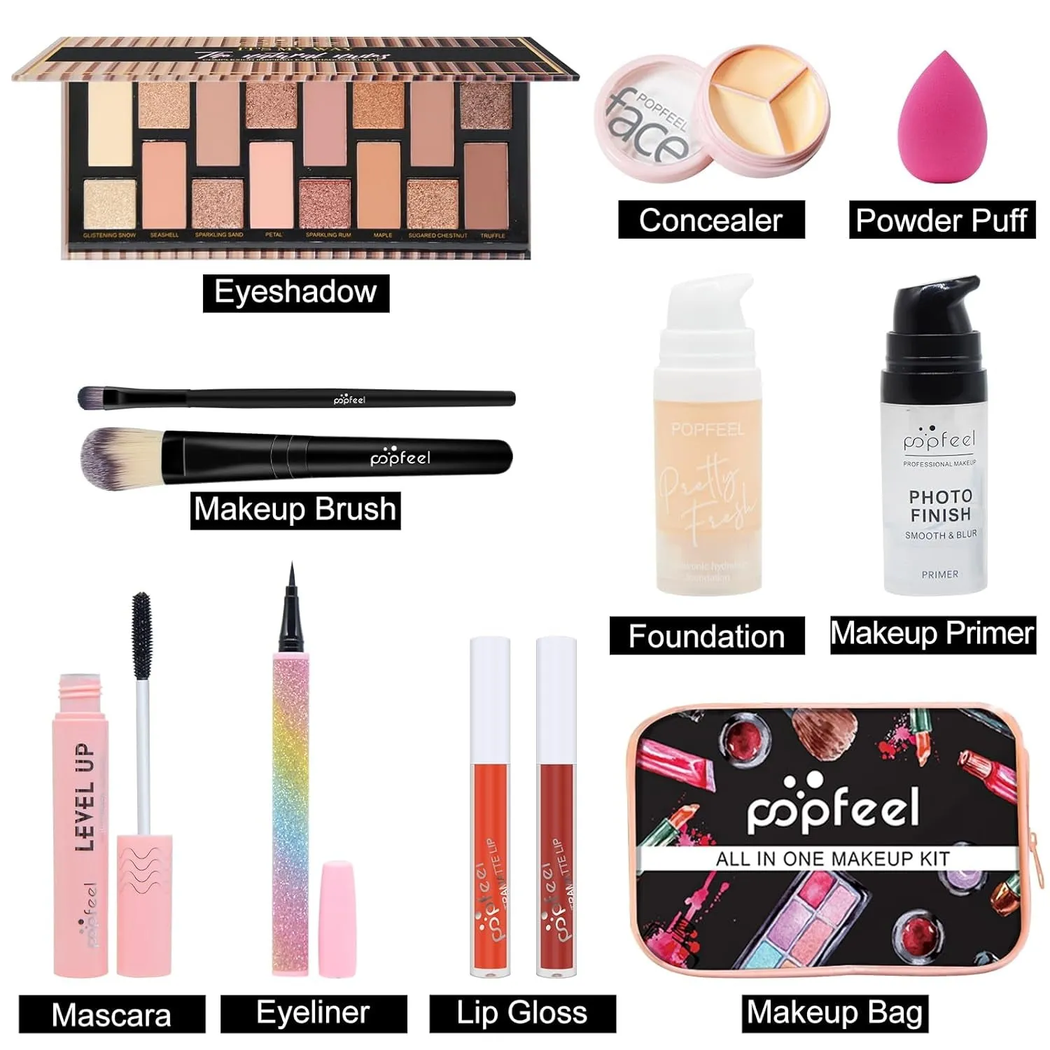 All-in-One Makeup Set for Women: Complete Cosmetics Kit with Eyeshadow, Lip Gloss & Foundation