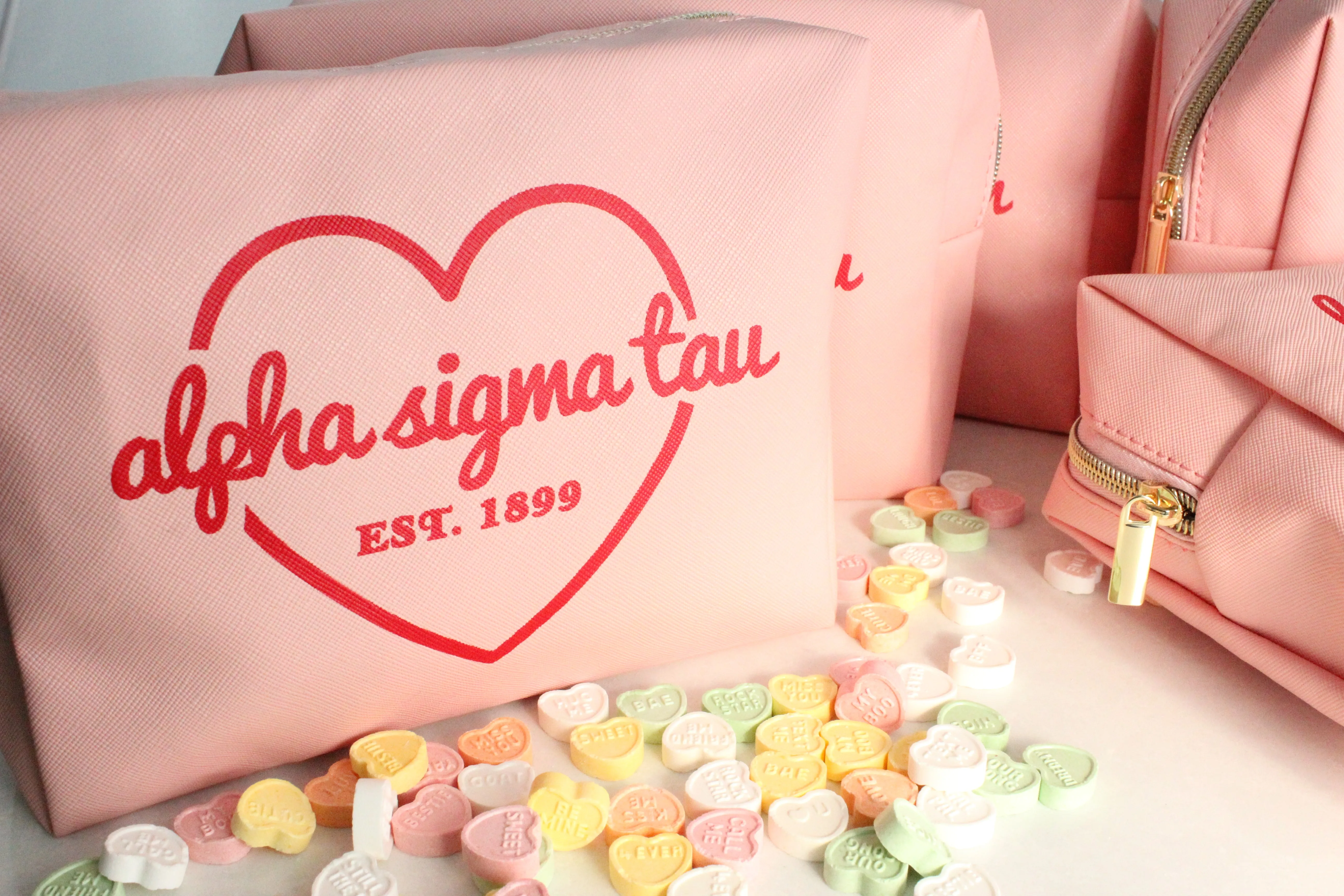 Alpha Sigma Tau Pink w/Red Heart Makeup Bag