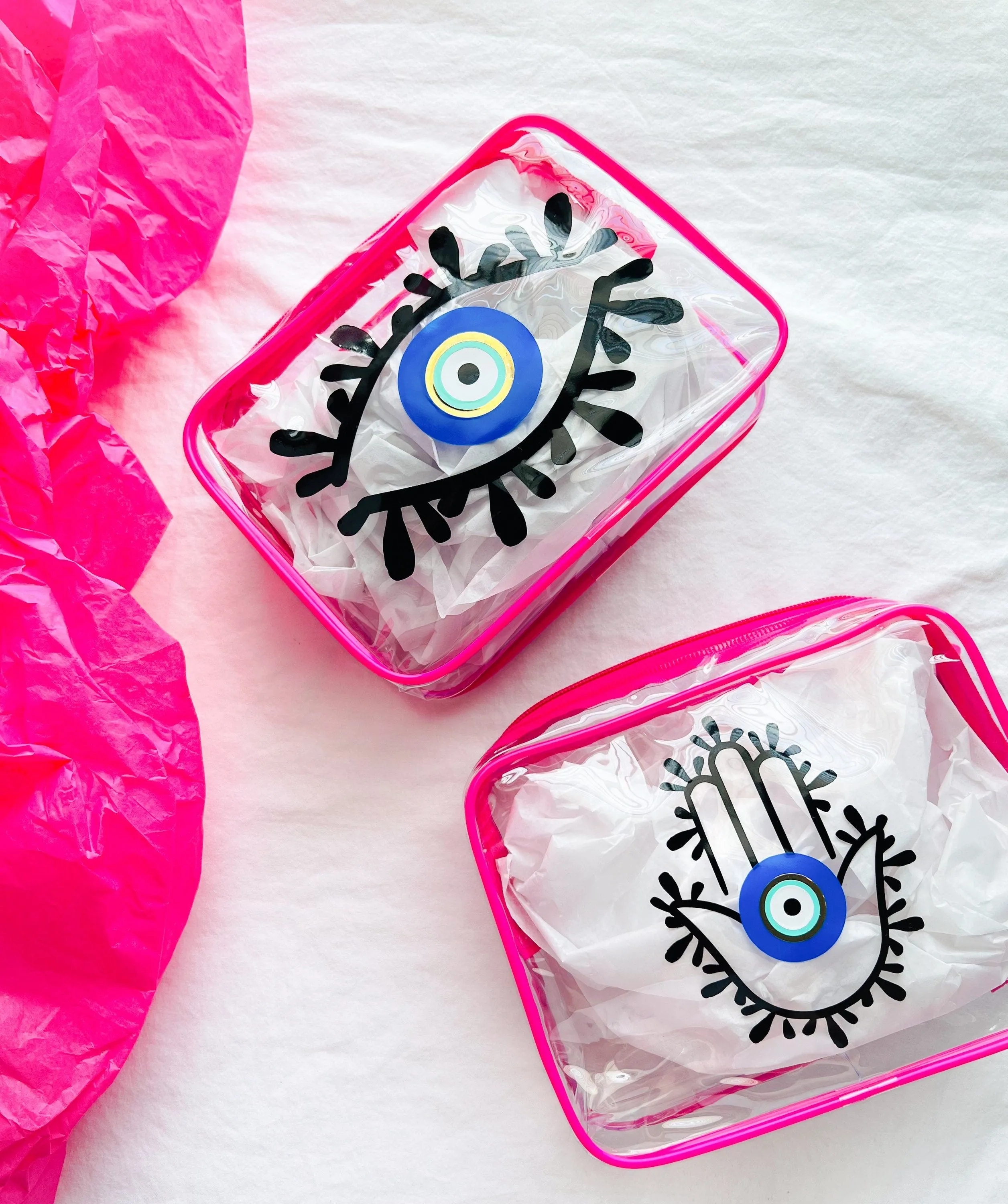 Amida Eye Makeup Bag, Evil Eye Makeup Bag, Hamsa Hand Makeup Bag, Pink Custom Makeup Bag