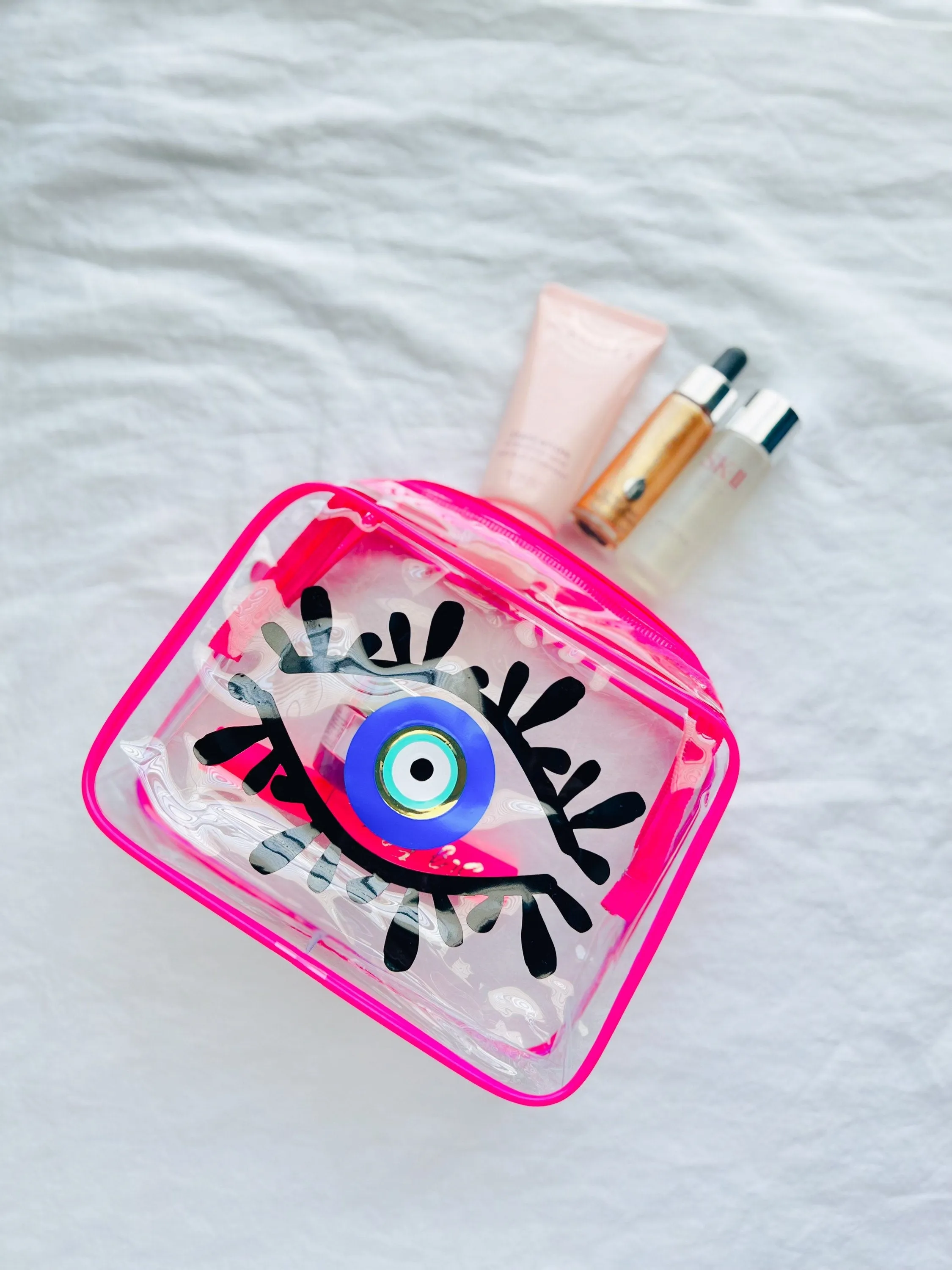 Amida Eye Makeup Bag, Evil Eye Makeup Bag, Hamsa Hand Makeup Bag, Pink Custom Makeup Bag