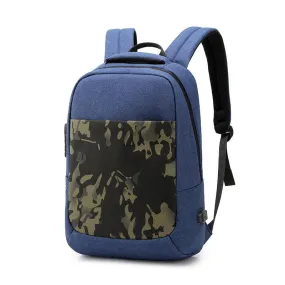 Anti Theft WaterProof Smart Camouflage BackPack with USB Port-Blue