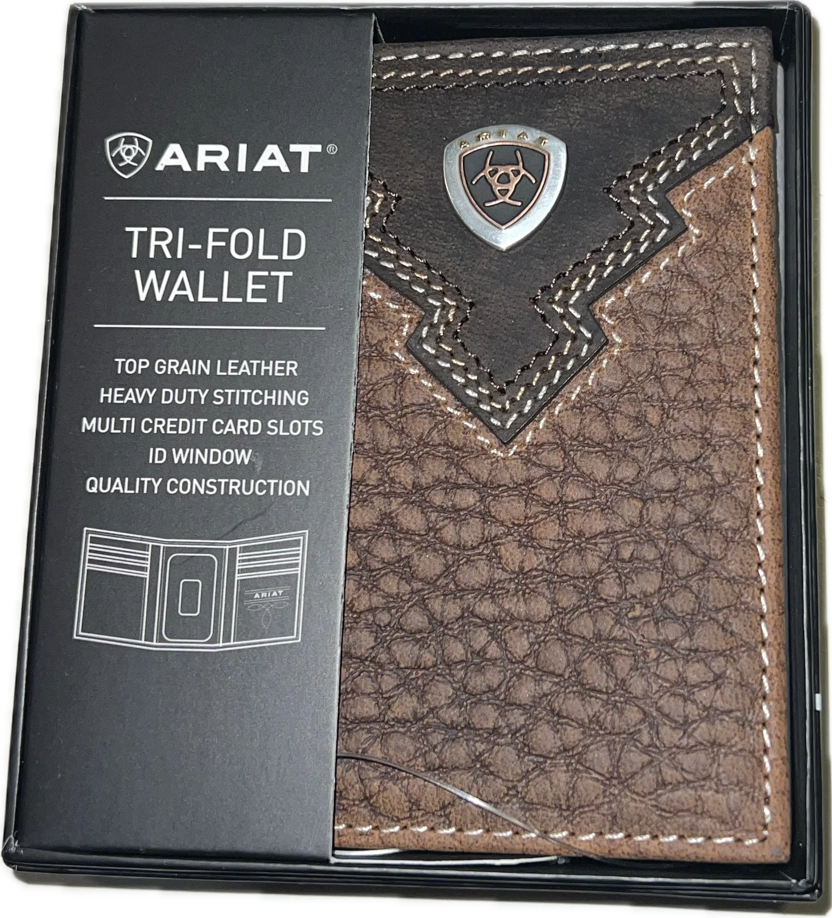 Ariat Tooled Leather Tri Fold Wallet-A35621282