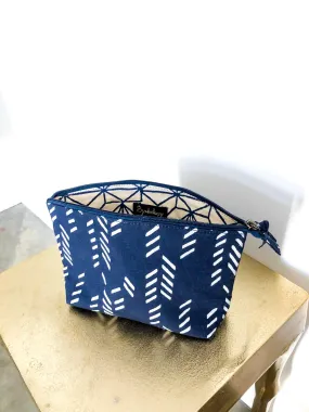 Art Deco/Stylized Feather Makeup Bag in Navy & Cream