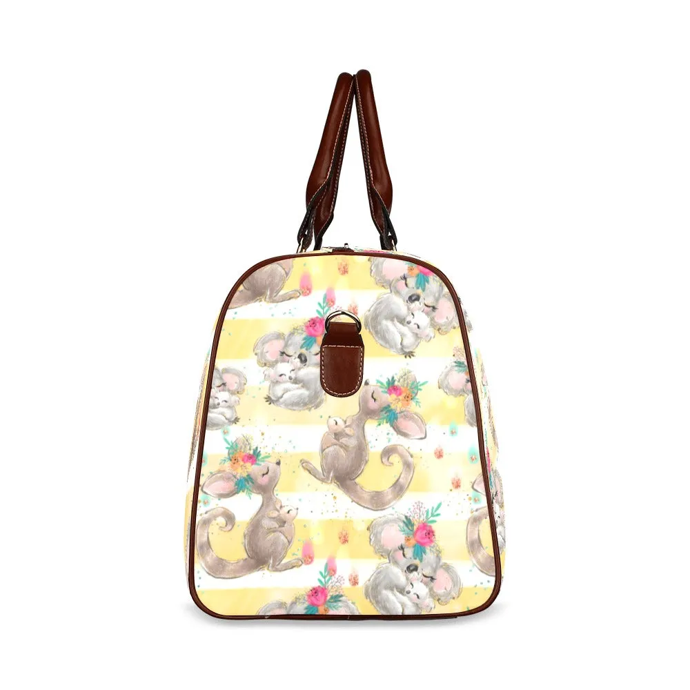 Australian Animals Koala & Kangaroo Candy Stripe Waterproof Travel Bag/Small (Model 1639)