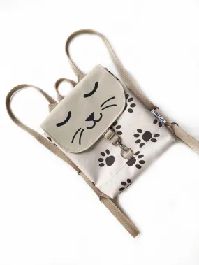 Beige Cat Backpack, Personalized Cross Body Bag | Aris Bags