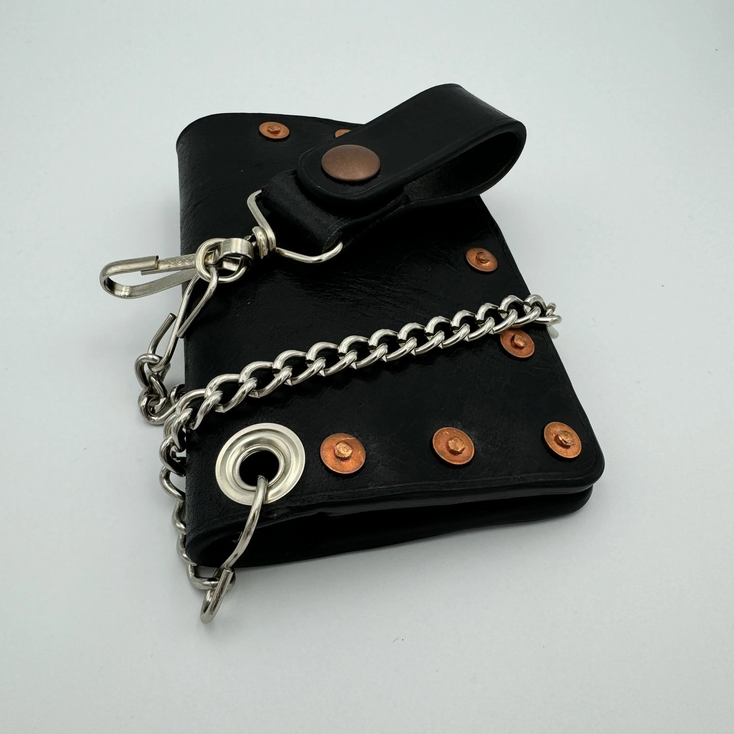 Biker Bifold Chain Wallet - Vintage Glazed Buffalo Leather Bifold Wallet with Copper Hardware