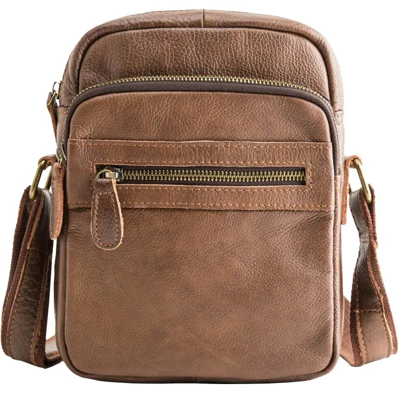 Black Cool Leather Mens 8 inches Vertical Side Bag Messenger Bags Brown Casual Bicycle Bags for Men