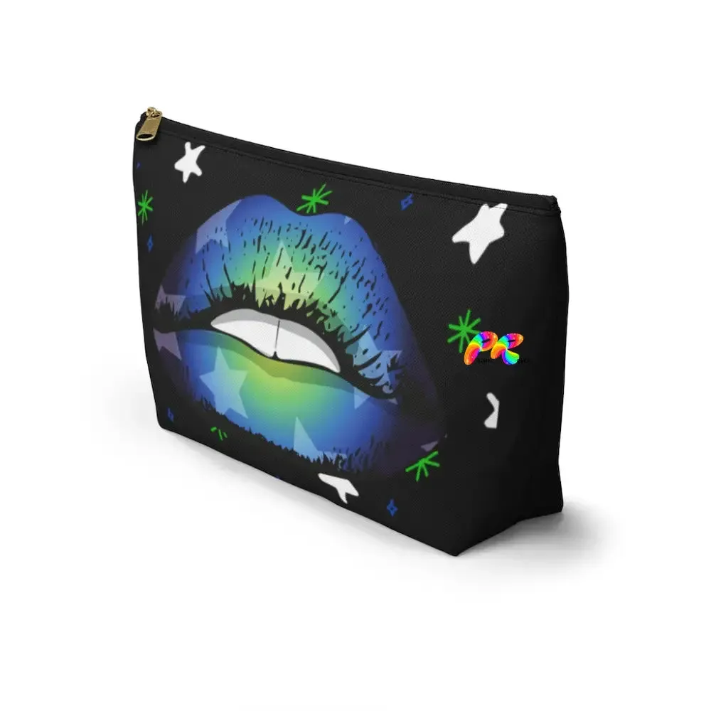 Black Makeup Bag with Blue Lips