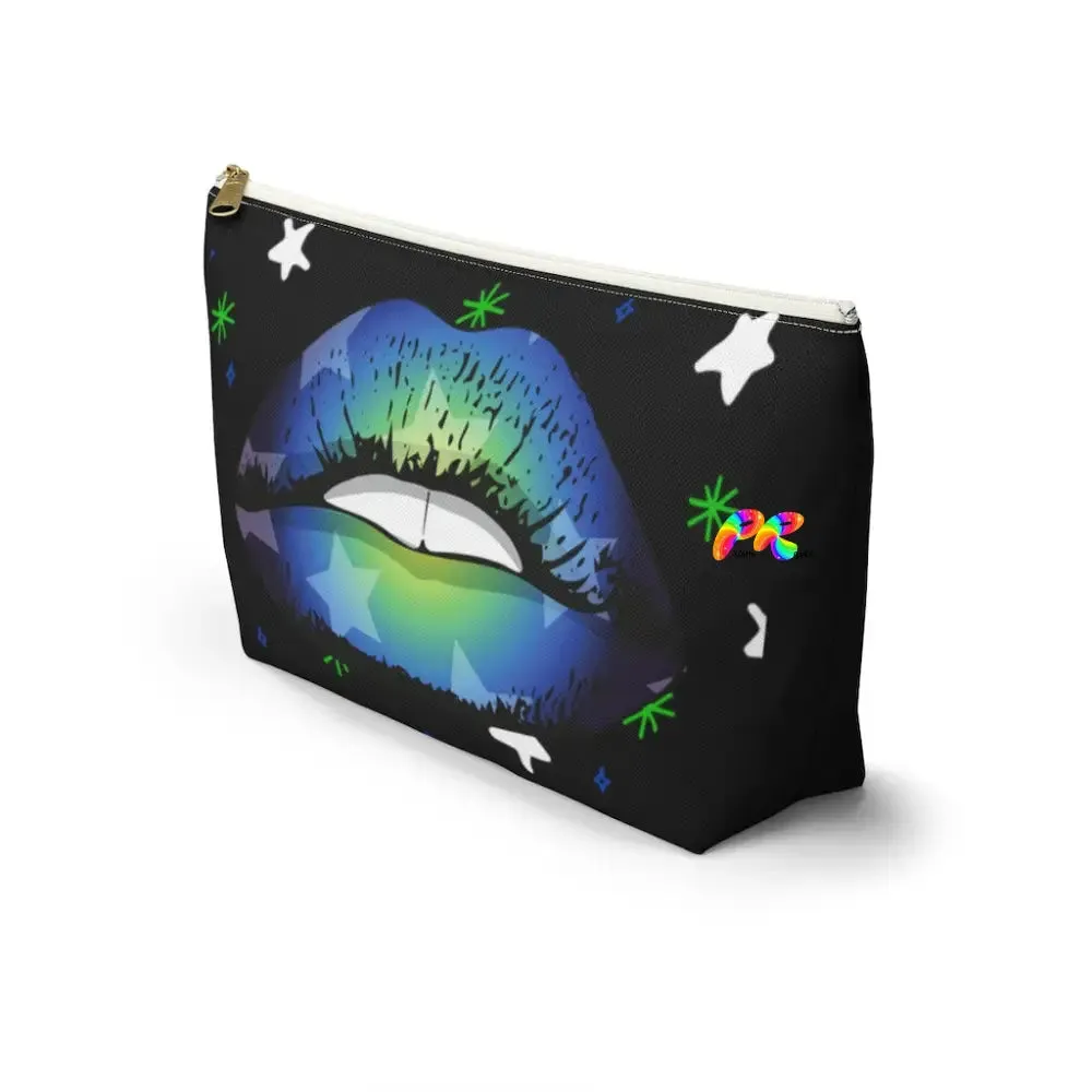 Black Makeup Bag with Blue Lips