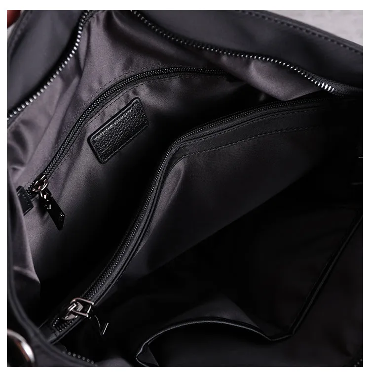 Black Womens Nylon Leather Shopper Totes Womens Nylon Shoulder Tote Black Nylon Handbag Purse for Ladies