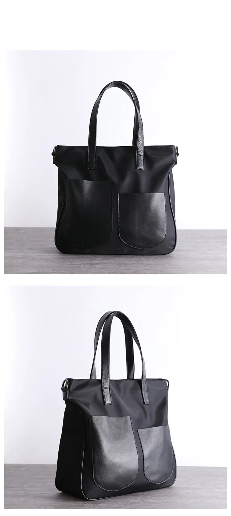 Black Womens Nylon Leather Shopper Totes Womens Nylon Shoulder Tote Black Nylon Handbag Purse for Ladies