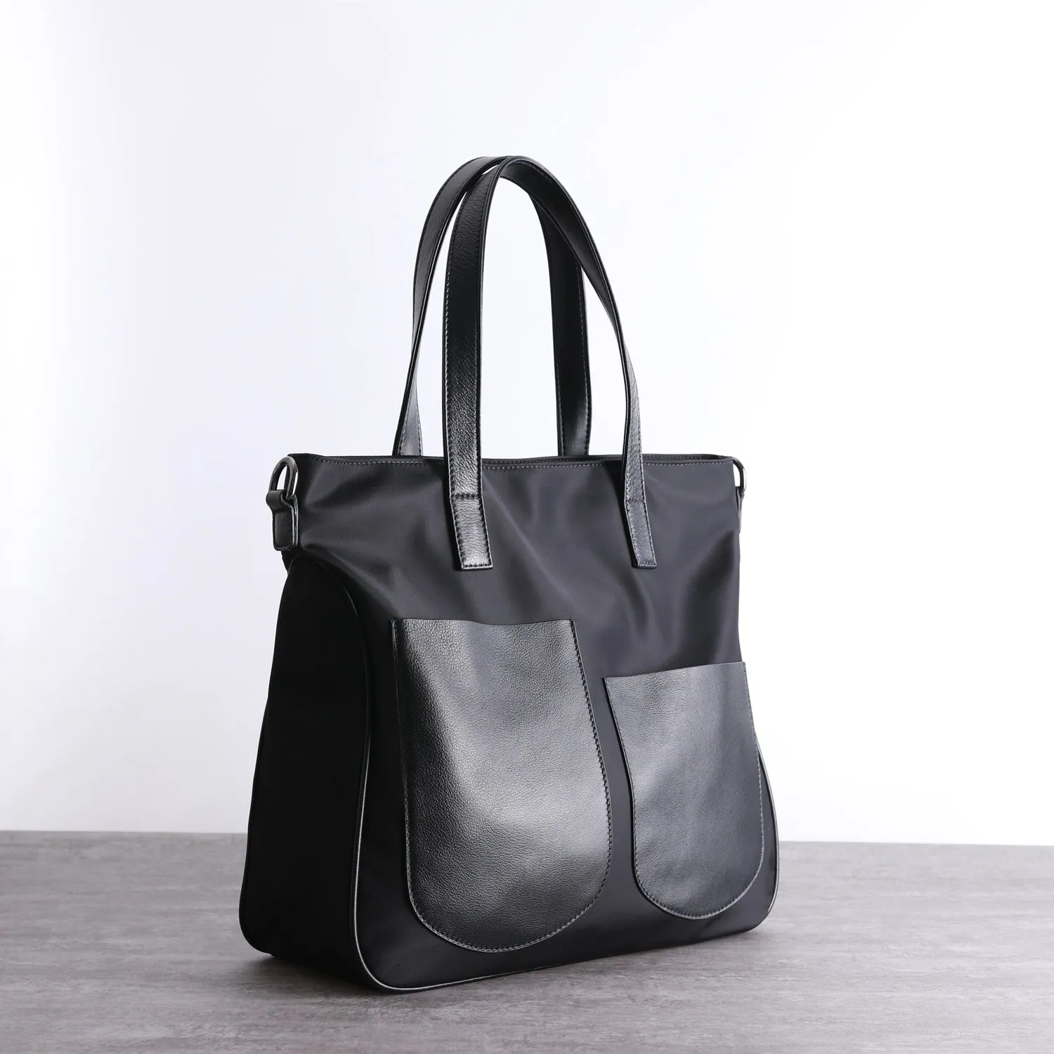 Black Womens Nylon Leather Shopper Totes Womens Nylon Shoulder Tote Black Nylon Handbag Purse for Ladies