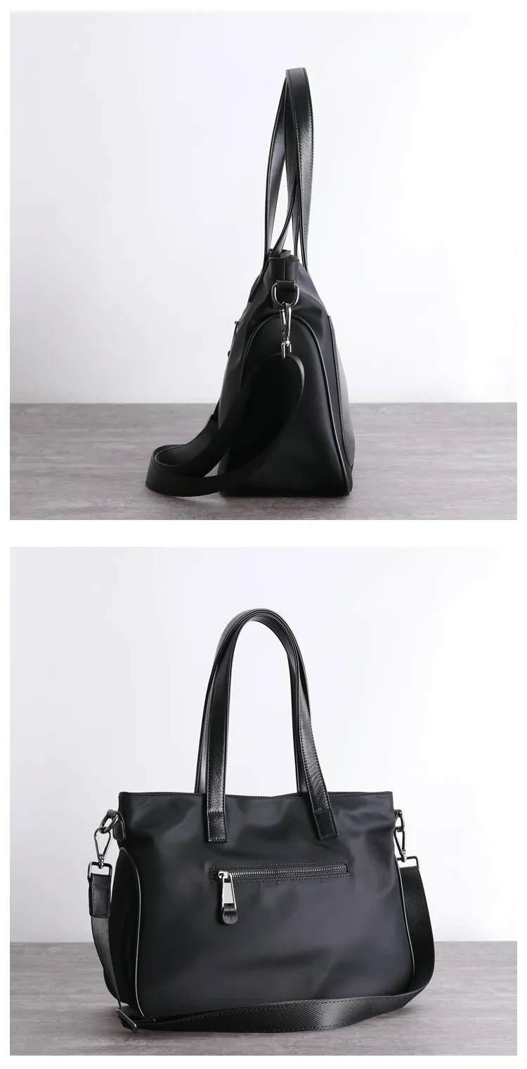 Black Womens Nylon Leather Shopper Totes Womens Nylon Shoulder Tote Black Nylon Handbag Purse for Ladies