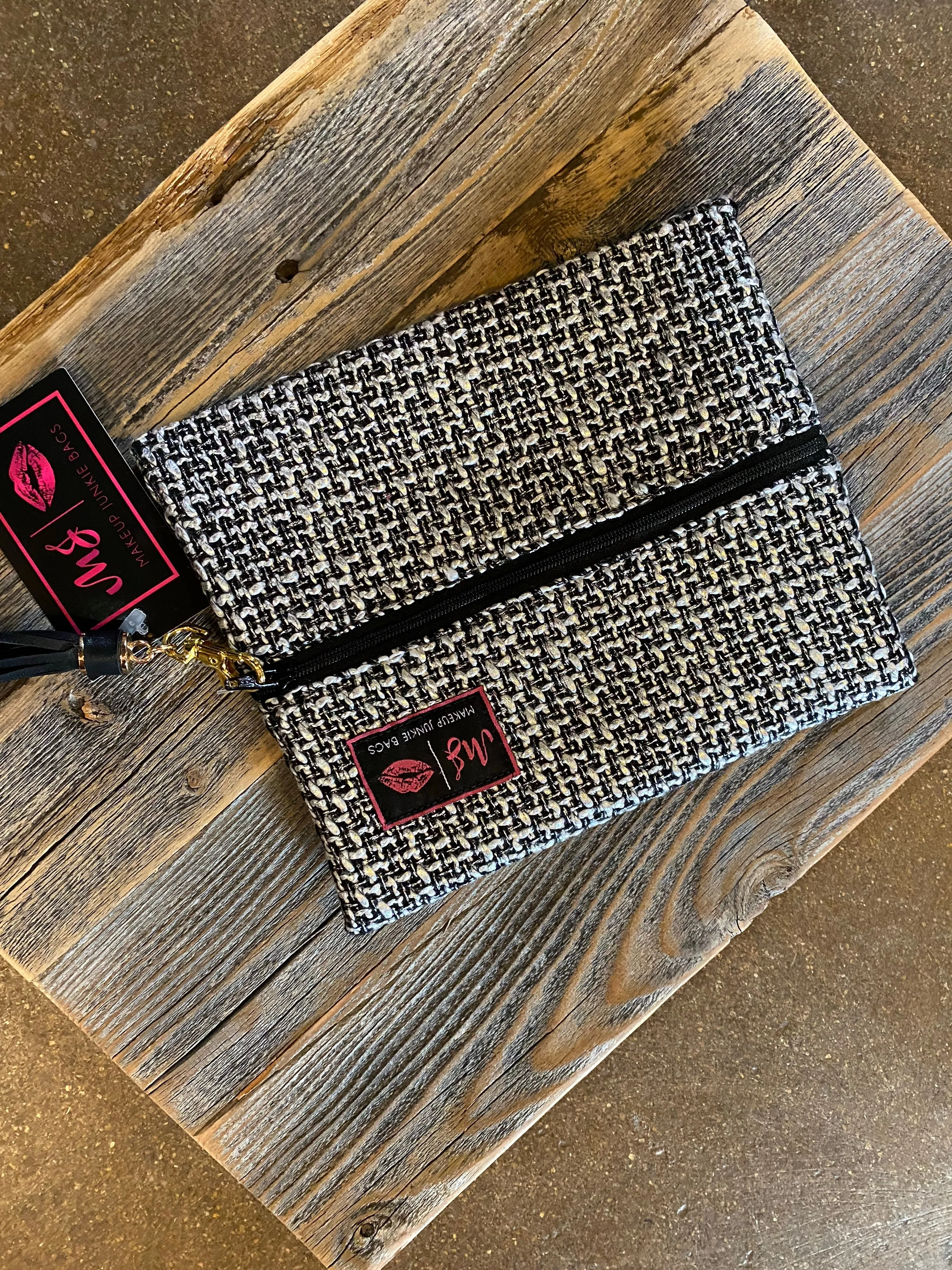 Black/Silver Weave Makeup Junkie Bag