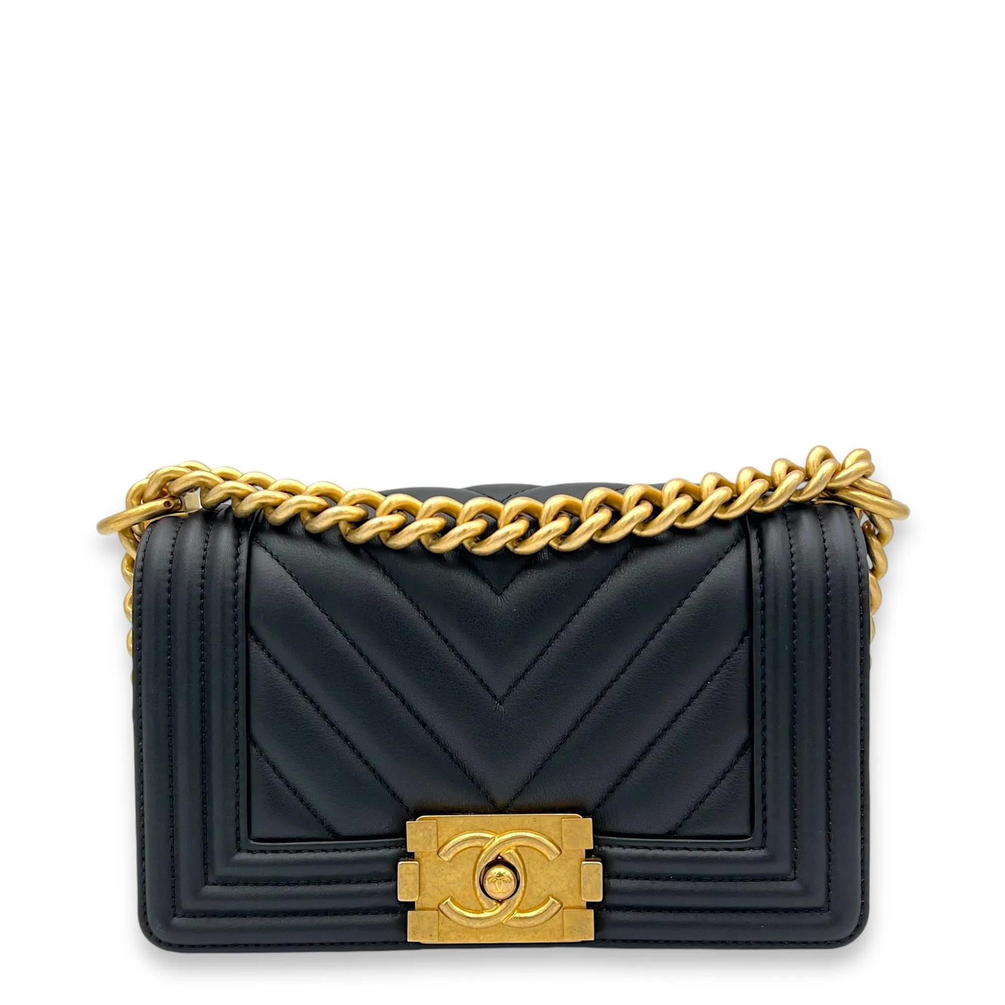 Boy Small Black Crossbody Bag in Lambskin, Gold hardware