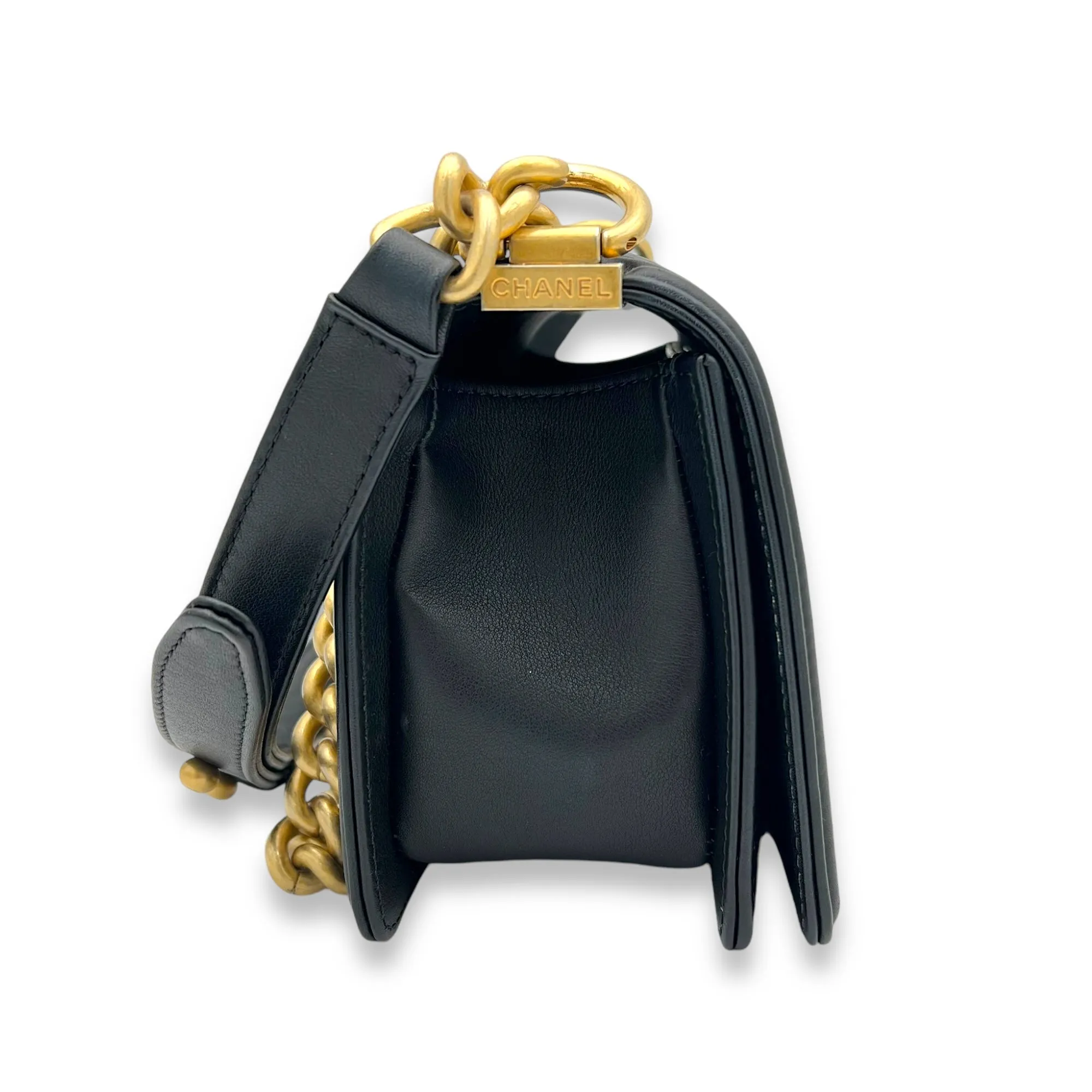 Boy Small Black Crossbody Bag in Lambskin, Gold hardware