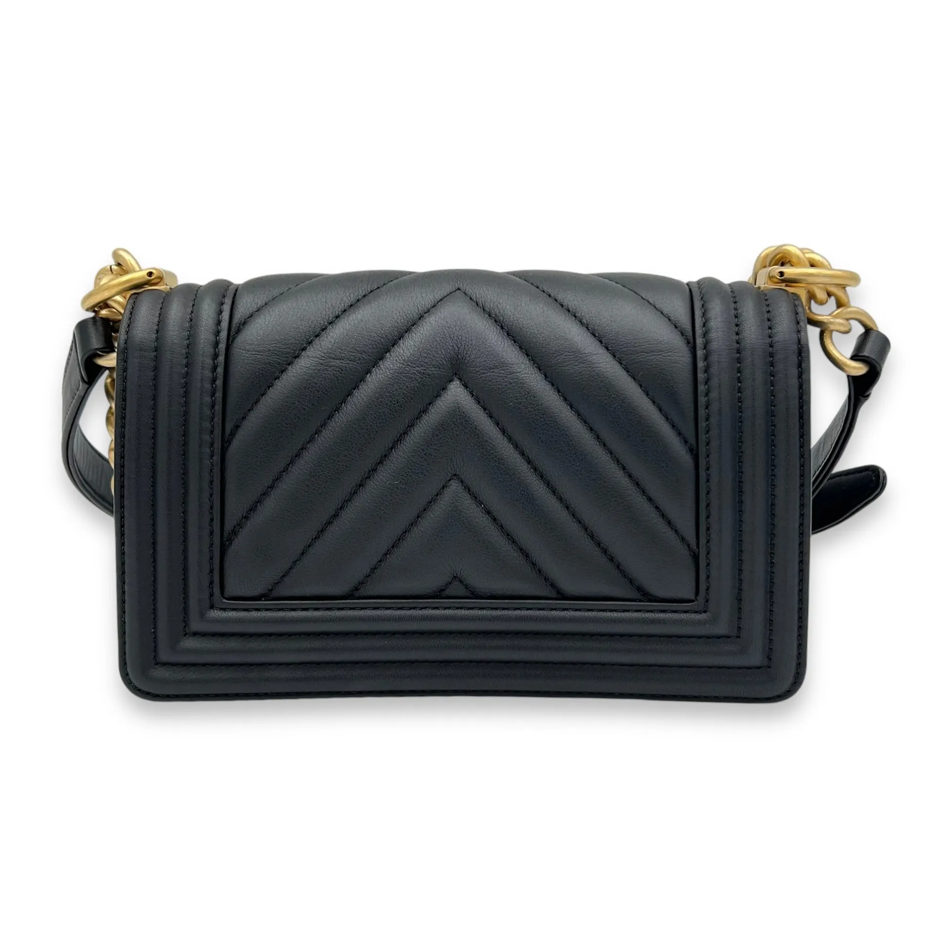 Boy Small Black Crossbody Bag in Lambskin, Gold hardware