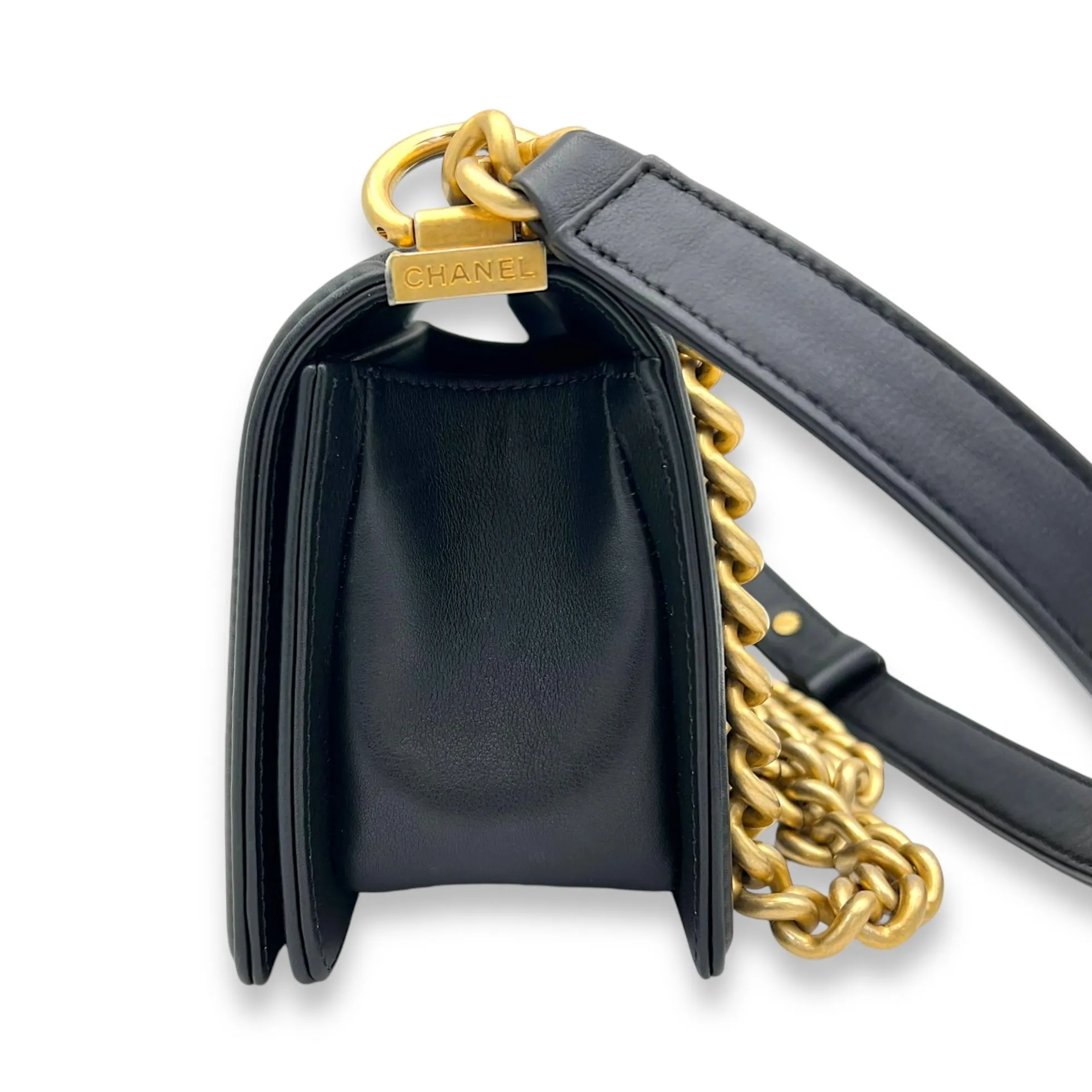 Boy Small Black Crossbody Bag in Lambskin, Gold hardware