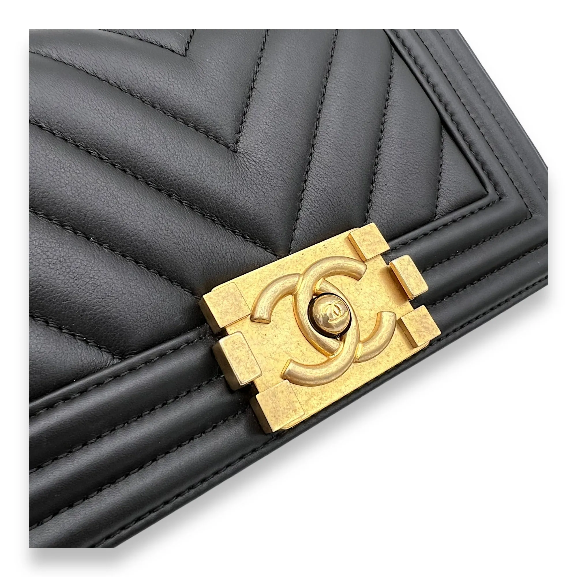 Boy Small Black Crossbody Bag in Lambskin, Gold hardware