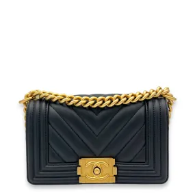 Boy Small Black Crossbody Bag in Lambskin, Gold hardware