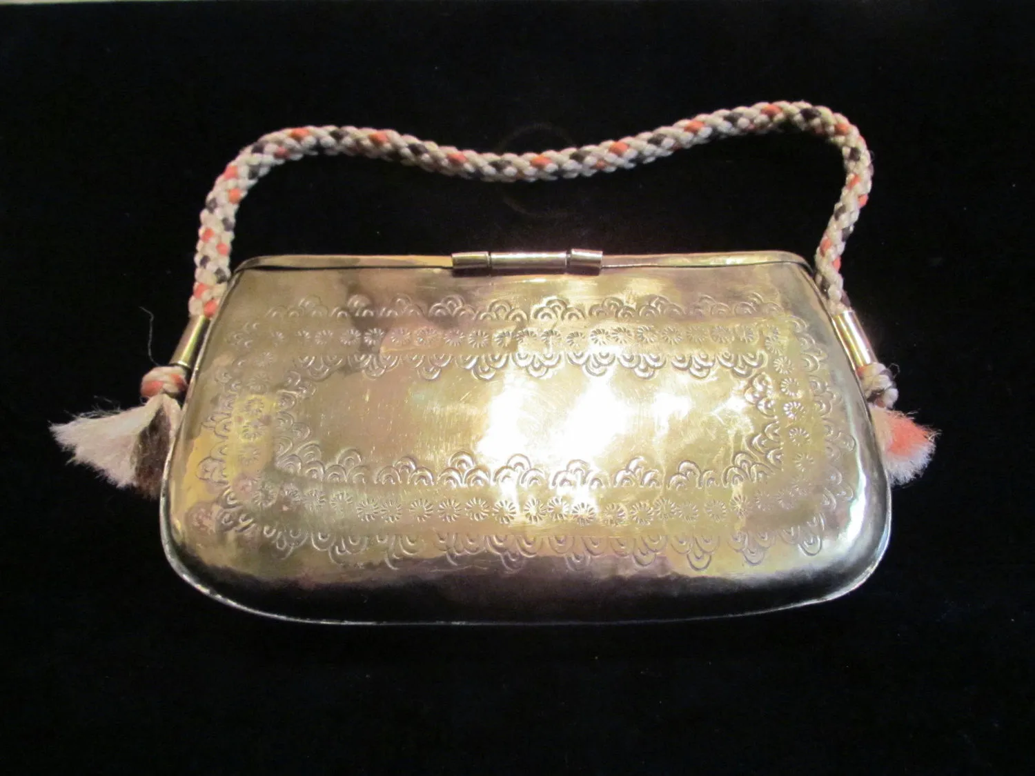 Brass Pillow Purse Boho1940s Clutch Handbag Metal India Style Wedding Formal Evening Bag Rare